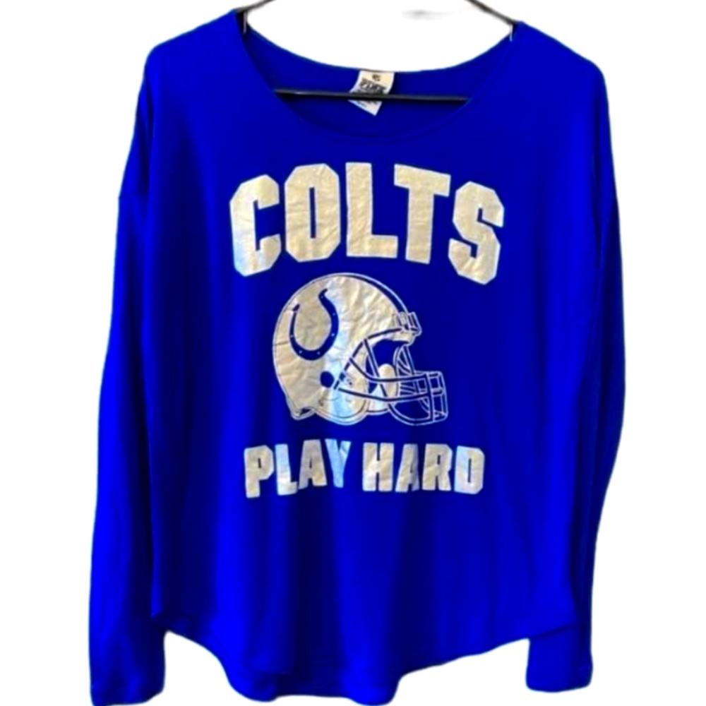 VS VICTORIA SECRET PINK COLTS OFF SHOULDER LIGHTWEIGHT OVERSIZED TOP FOIL BLING